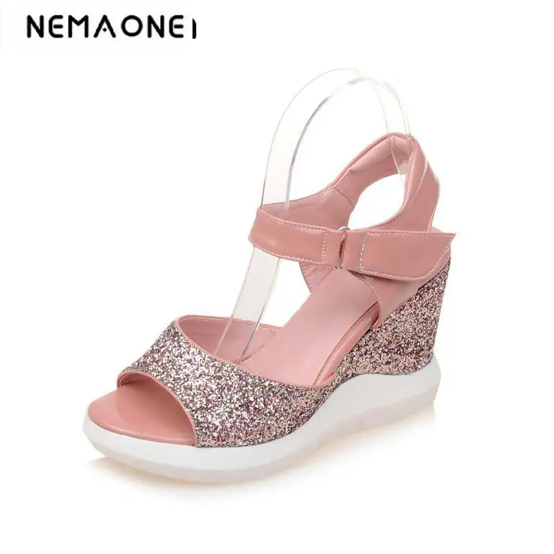 

2018 new women wedges sandals women's shiny glitter platform sandals fashion summer shoes women casual shoes