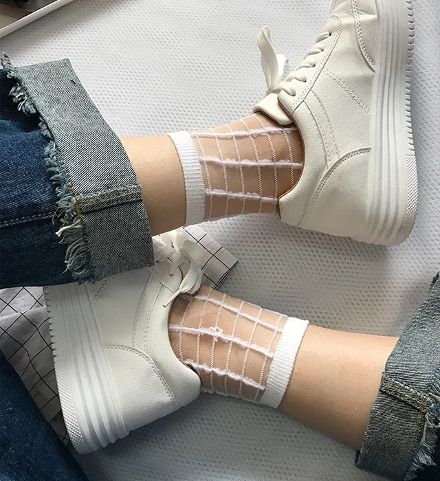 winter socks for women Women Ladies Socks Fashion Sheer Mesh Glass Silk Socks Ultrathin Transparent Crystal Lace Fabulous Elastic Summer Ankle Sock fluffy socks