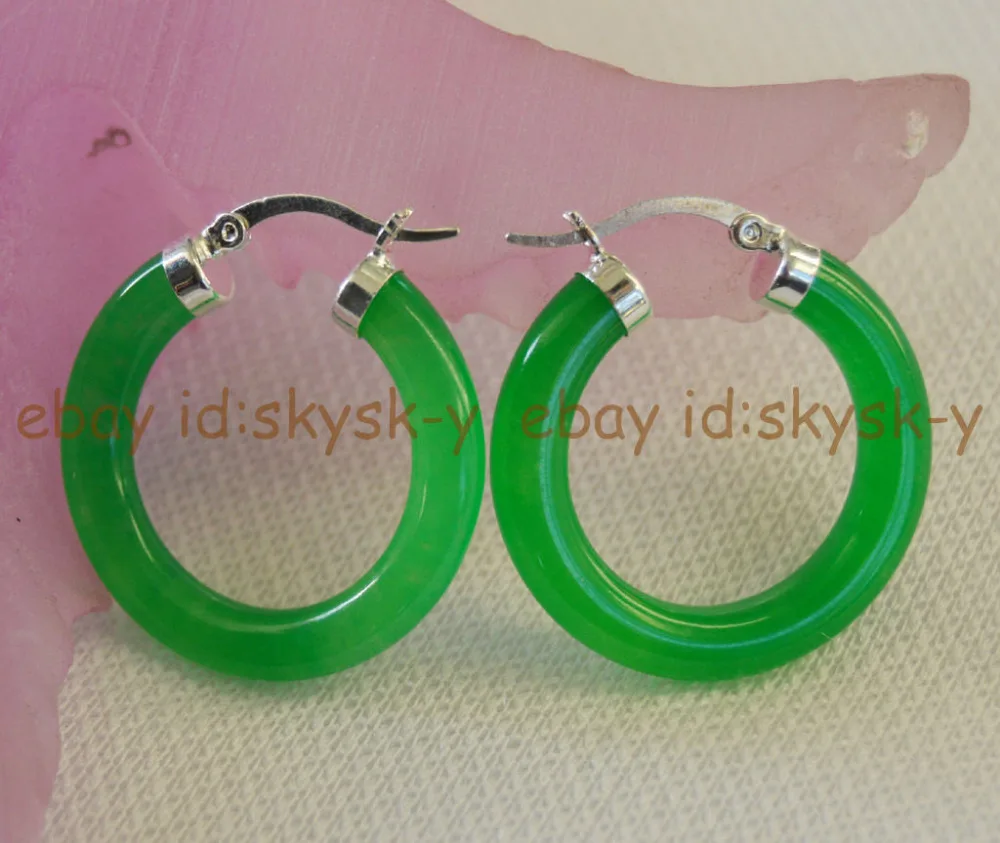 BEAUTIFUL! GREEN REAL NATURAL real natural stone gems Beads CLICK HOOP EARRING HOOK Wholesale 1pair Fine Jewelry lady's | Украшения и