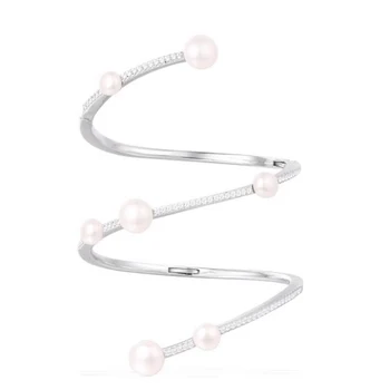 

[MeiBaPJ]Luxuriousl 925 Silver Natural Freshwater Pearl S Shape Bracelet For Women Wedding Party Jewelry Charm Bangle Gift Box