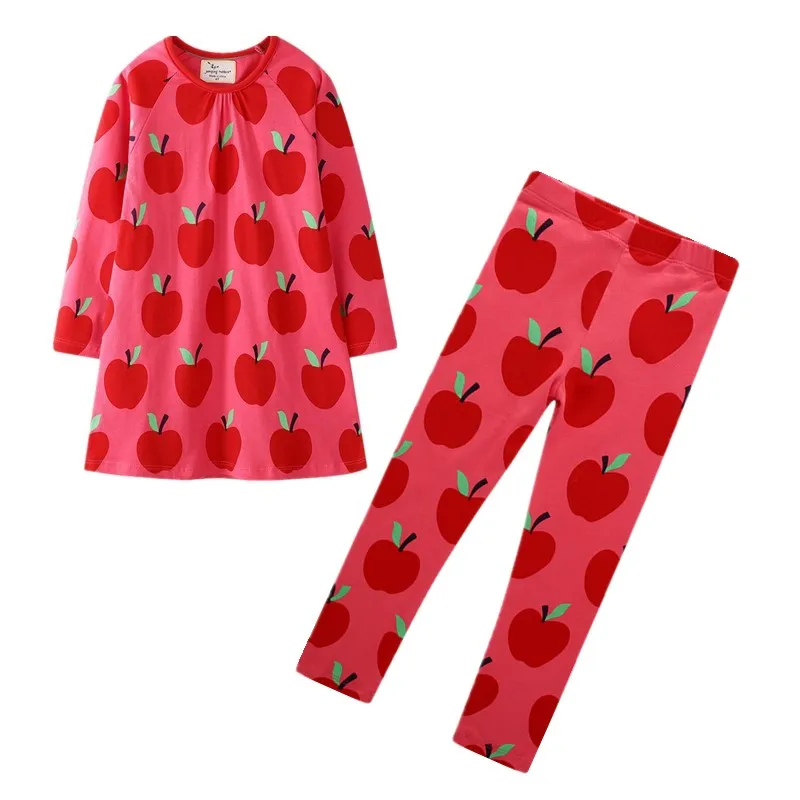 Комплекты одежды для девочек с изображением яблока; комплекты одежды для детей; весеннее Хлопковое платье с рисунком и штаны; комплекты одежды с длинными рукавами для девочек; детские зимние комплекты - Цвет: 70631182