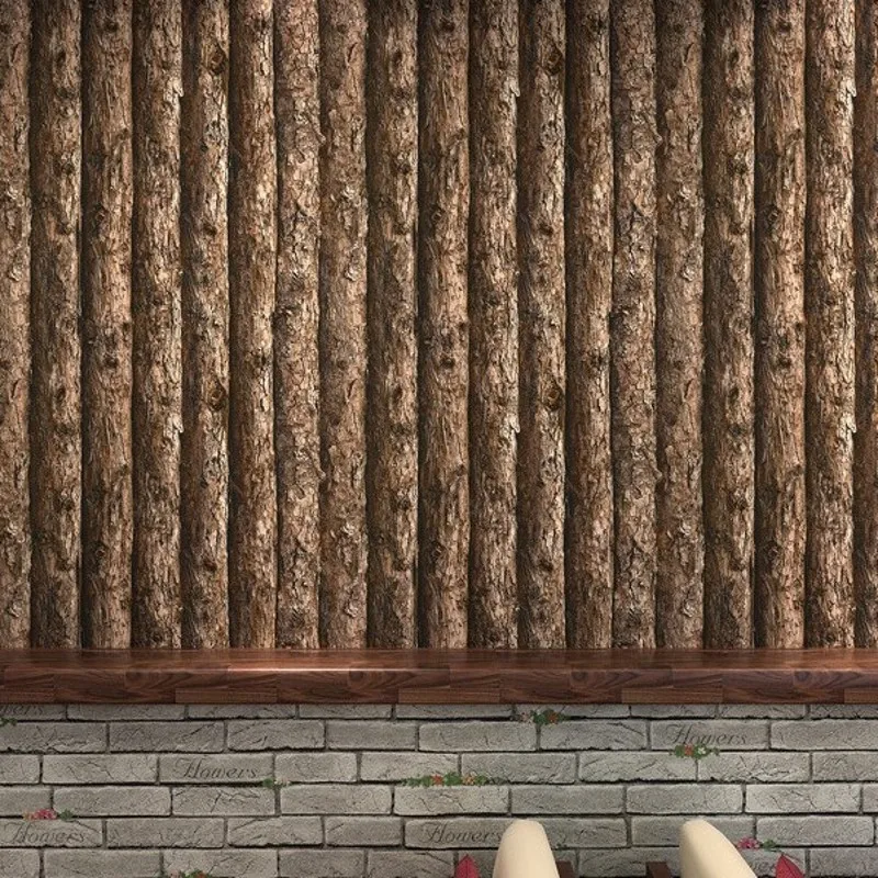 

Free Shipping 3D Stereo Retro Bark Trees Wallpaper Features Wooden Stripes Hotel Corridor Restaurant Bar Internet Cafe Wallpaper
