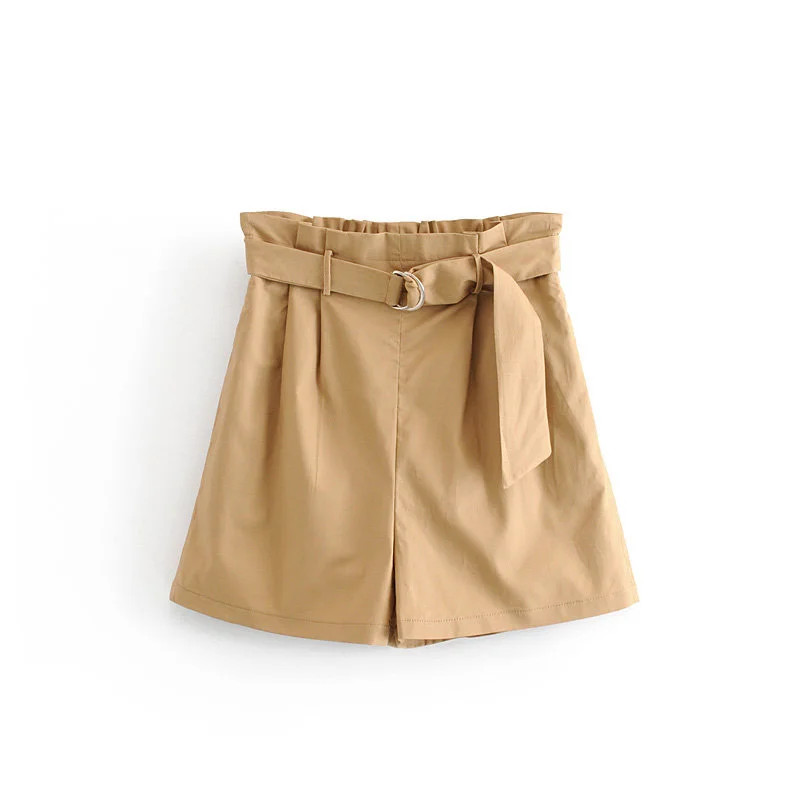Summer Solid Short Pants Mid Waist Women Casual Fashion Thin Hot Pants Loose Pants with Bow