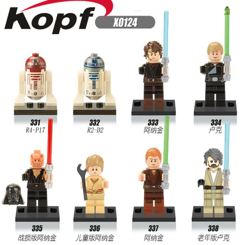 

X0124 50Pcs Wholesales Space R2D2 Child Anakin Old Luke Skywalker R4-P17 Child Anaki Han Solo Building Blocks Toys for children