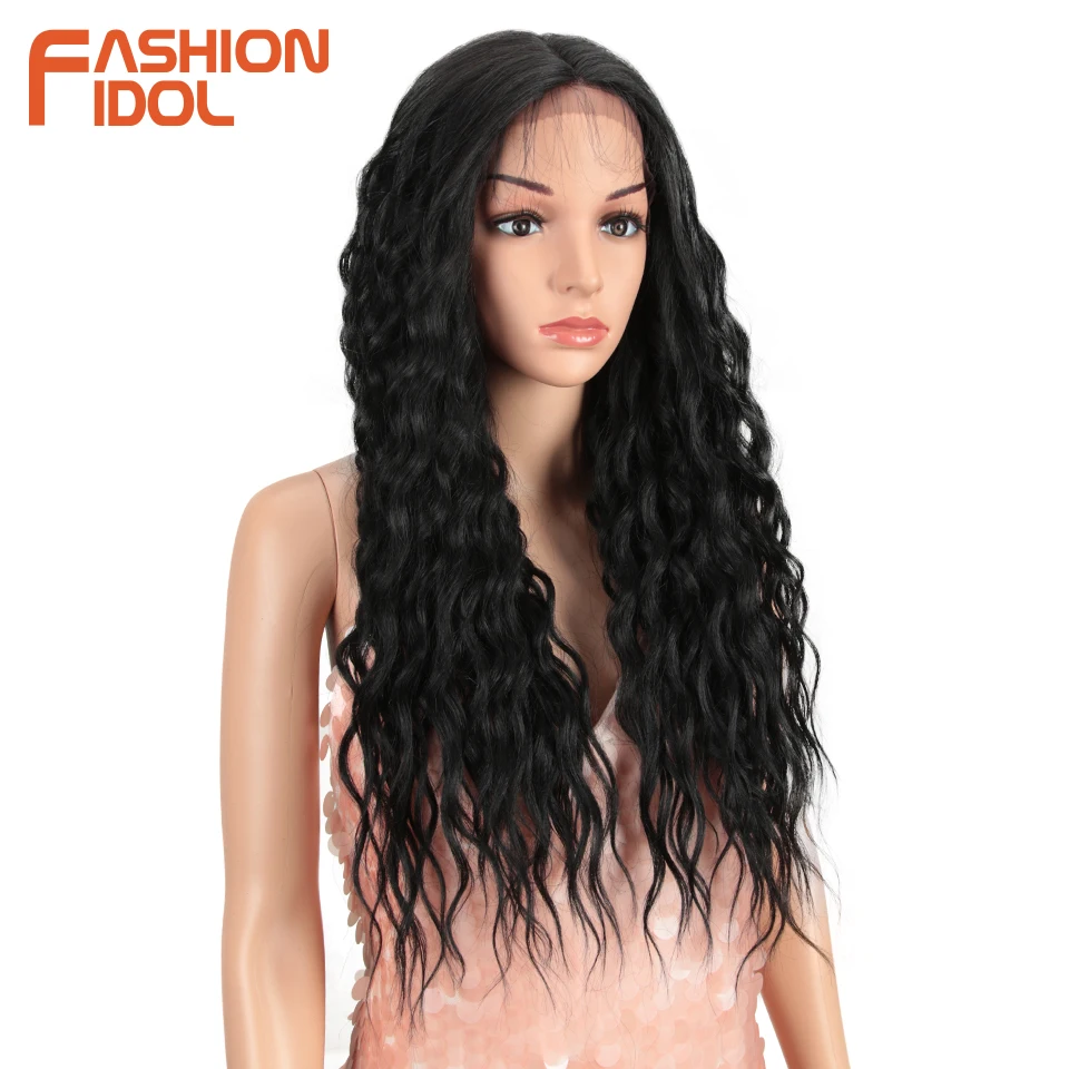 FASHION IDOL 28 inch Hair Synthetic Lace Front Wigs For Black Women Soft Loose Wave Hair Ombre Brown Pink Heat Resistant Hair