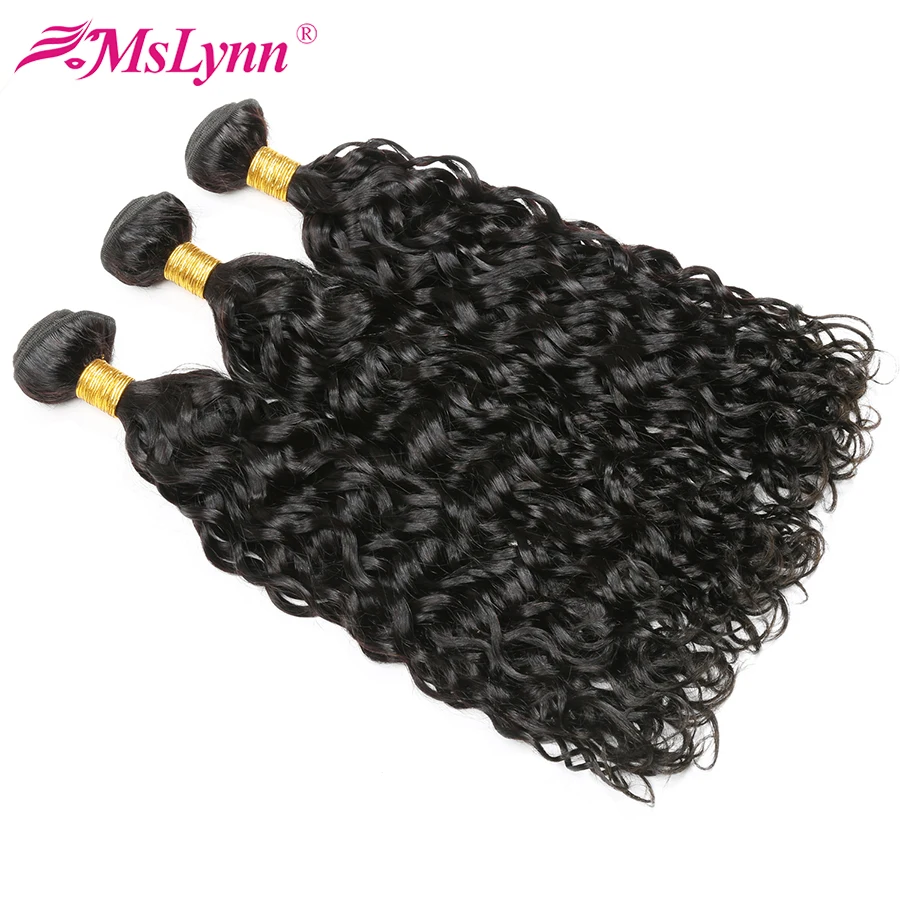 altMslynn Hair Water Wave 3 Bundles With Frontal Peruvian Human Hair Bundles With Closure ear to ear Lace Frontal Closure Non Remy