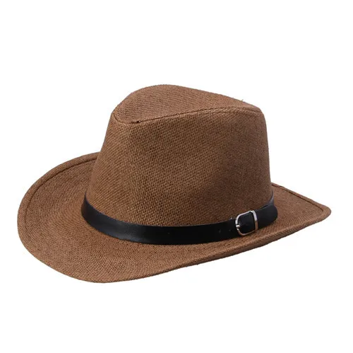 Мужская соломенная шляпа летний открытый солнцезащитный козырек Ковбой шляпа для рыбалки завивки - Цвет: Коричневый