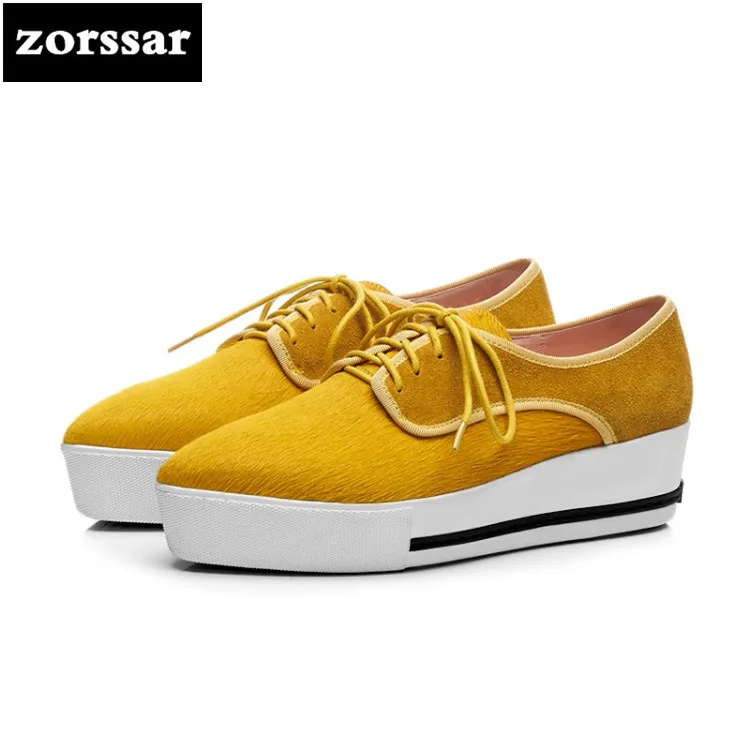 

{Zorssar} 2018 Fashion horse hair women flat platform Loafers Female Casual shoes Flats Pointed toe Shoes Ladies platform shoes