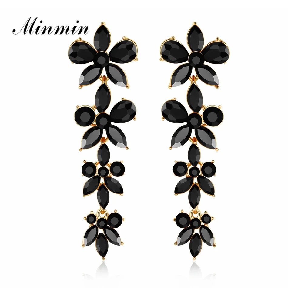 Minmin Trendy 4 Colors Flower Crystal Long Dangle Earrings Fashion Wedding Party Jewelry Korean Christmas Gifts MEH1207 | Украшения и
