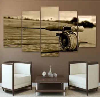 

Wall Art Poster Home Decor Living Room Canvas Print Cartoon Painting 5 Panel Fishing Rod Landscape Animal Modular Pictures