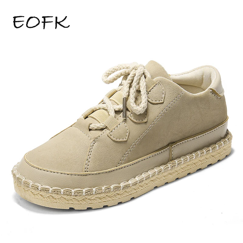 

EOFK Women Flat Shoes Woman Flats Fashion Casual Spring Autumn Comfortable Lace-up Handmade Ladies Shoes Female zapatos de mujer