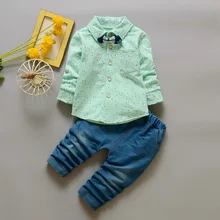 2019 new baby boy clothes suit quality brand spring and autumn children bow shirt+denim pants kids 0-3 years old clothing sets 2019 new baby boy clothes suit quality brand spring and autumn children bow shirt+denim pants kids 0-3 years old clothing sets