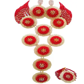 

Ethnic Opaque Red Champagne Gold AB African Women Crystal Beads Necklace Sests 10C-9PH-23