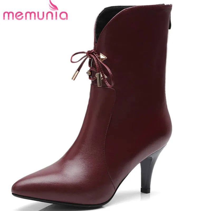 

MEMUNIA 2020 new fashion genuine leather boots women pointed toe ankle boots sexy stiletto heels autumn party wedding shoes