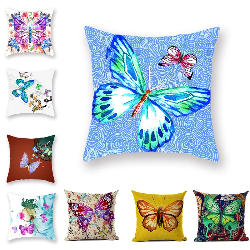 

Pastoral Color Cushion Cover 18inx18in Chinese Original Butterfly Print Pattern Pillowcase Leisure Tatamibed Headrest Decoration