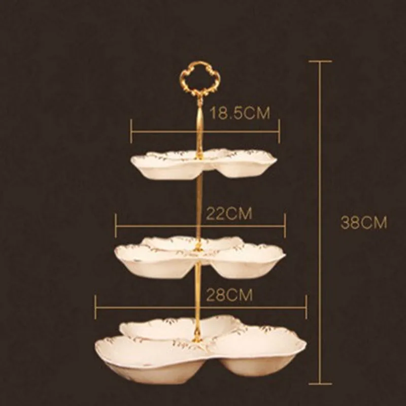Европейские Роскошные Керамика 3-слои Office для дома фрукты, украшения Свадебная вечеринка Конфетница тарелку закуски Рождественский десерт чаша