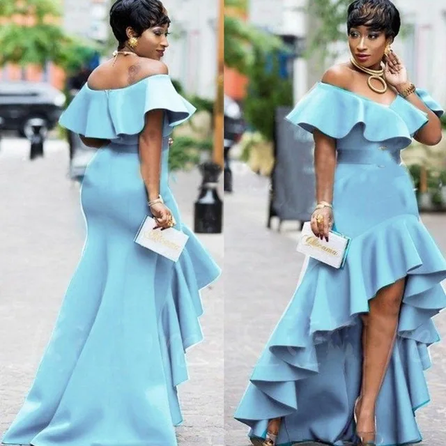 

Ice Blue Pageant Dress Elegant Long Custom Made Ruffles Formal Dresses abiye Africa Woman Gown Party Robe De Soiree abendkleider