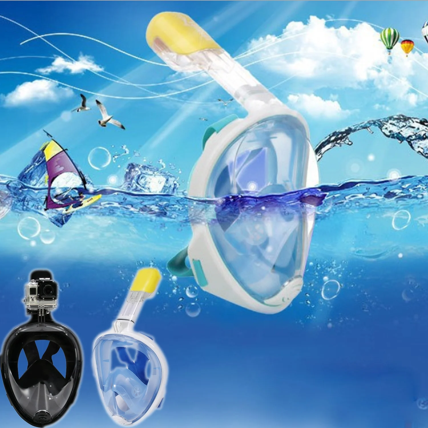 

Gosear Diving Snorkeling Scuba Full Face Glasses Mask Goggles for Gopro Go Pro Hero 5 4 3 2 Hero5 Xiaomi Xiomi Yi Sjcam SJ4000