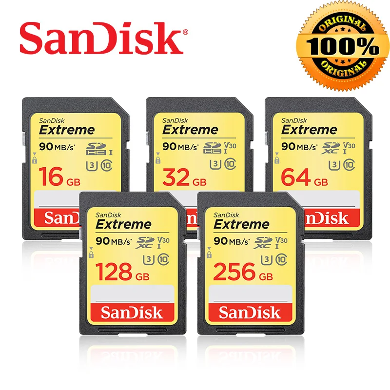 Двойной Флеш-накопитель SanDisk Extreme SD карта 32 Гб SDHC/SDXC карты памяти 128 ГБ sd-карта 64 Гб cartao de memoria U3 Class10 90 МБ/с. для Canon Камера