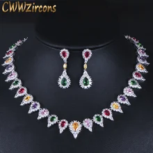 CWWZircons Высокое качество Многоцветный кубический цирконий паве установка Большой Свадебный колье ожерелье набор украшений для женщин T320