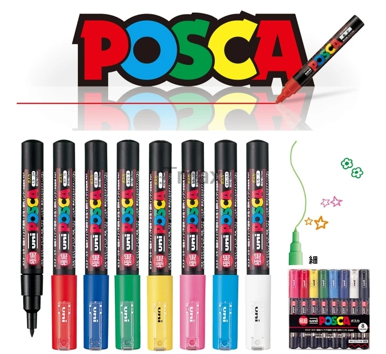 8 цветов Набор Mitsubishi Uni Posca PC-1M маркер краски-Экстра тонкая пуля Tip-0.7mm 8 цветов художественные маркеры офисные и школьные принадлежности