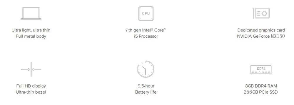 Xiaomi Mi ноутбук Air 13," ультрабук ноутбуки Intel Core i5-7200U 2 Гб GeForce MX150 8 Гб DDR4 256 Гб PCIe SSD планшеты отпечатков пальцев