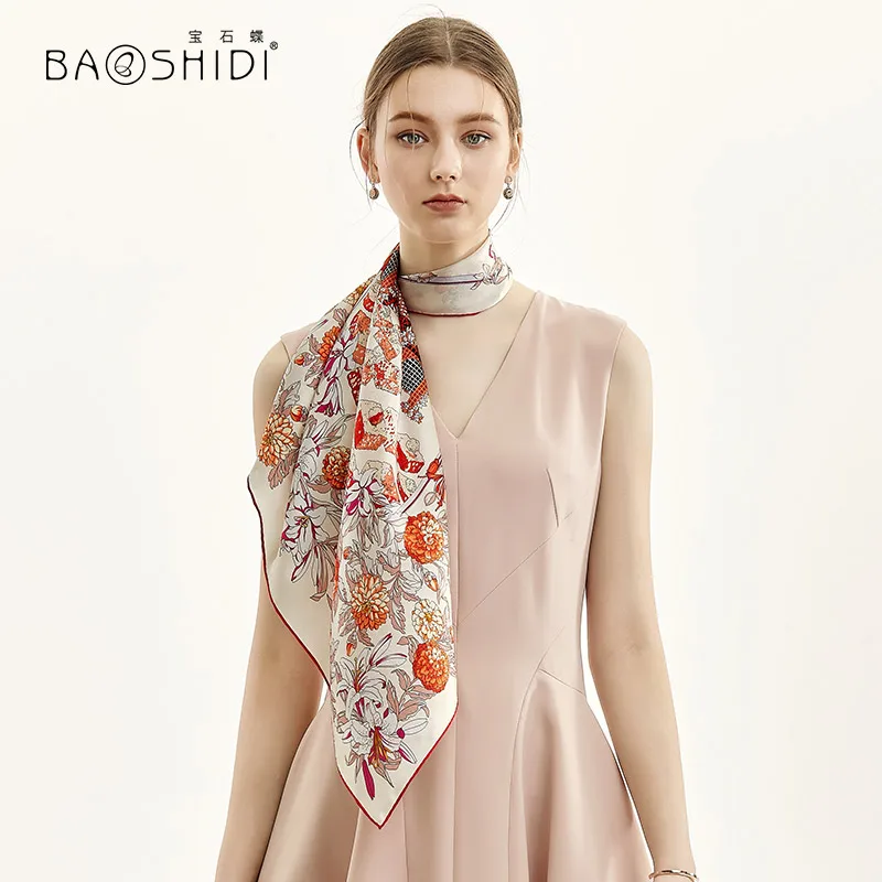 [BAOSHIDI]2019 модные шарфы для шеи 100% Шелковый женский шарф весенний платок из чистого