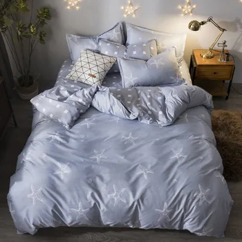 

BEST.WENSD Grey Starfish - Love -Simple Stripes luxury double bed quilt cover king size bed set cotton beddengoed dekbedovertrek