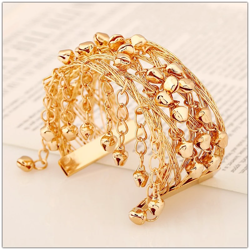 SHEEGIOR, золотые маленькие колокольчики, открытые браслеты, браслеты для женщин, индийские этнические драгоценности, полые, большая манжета, браслет на руку, браслет, аксессуары