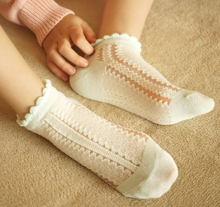 От 2 до 10 лет носки для маленьких девочек, 5 пар летние тонкие жаккардовые шелковые сетчатые носки для принцессы с винтажным узором в стиле ретро ультратонкие открытые носки