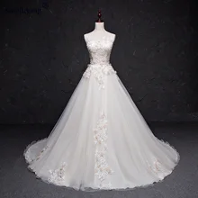 Real Photo A line Light Wedding Dresses Sleeveless Lace Appliqued Illusion Neckline Illusion light weight bridal gowns
