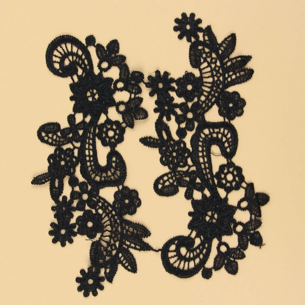 1 Pair Black Polyester Lace Trim Lace Flowers Applique Trim Sewing