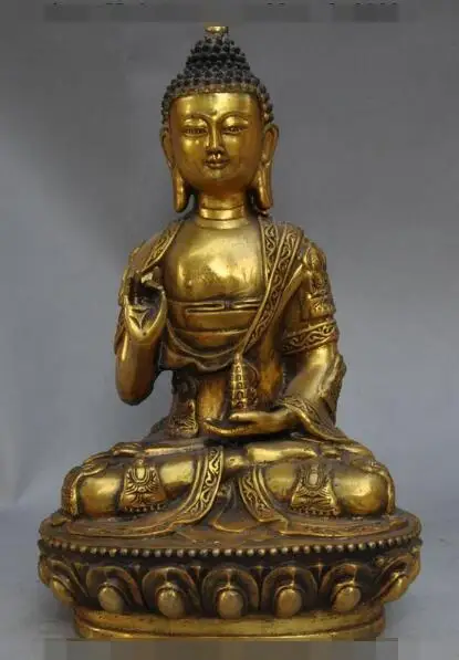 

S2913 11"old tibet buddhism bronze gilt tower HEALING MEDICINE BUDDHA sakyamuni statue