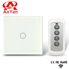 Aoyan standard EU/UK, 1 Gang 1 Way Toughened crystal glass panel / black / white / gold,110-250V Screen Wall remote Touch Switch