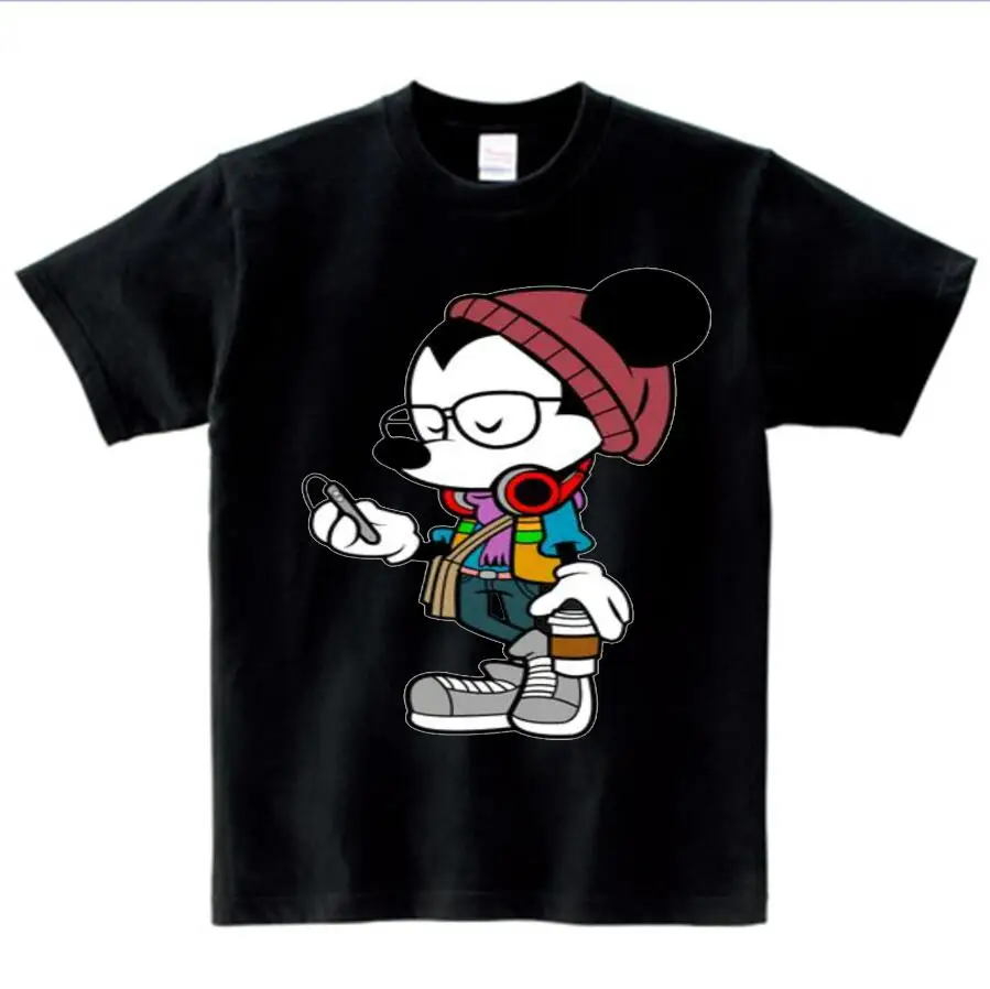 Детская футболка с героями мультфильмов детская с коротким рукавом Футболка с принтом Микки Мауса летняя футболка с Микки Маусом для мальчиков и девочек милая детская футболка, camiseta - Цвет: black childreT-shirt
