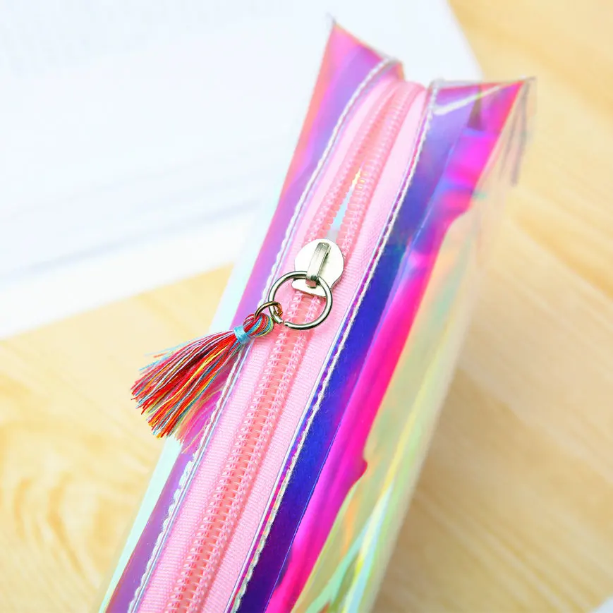 Флуоресцентный Прозрачный чехол для карандашей, супер блестящий ПУ лазерный пенал, сумка для девочек, прочная вместительная школьная принадлежности, канцелярские принадлежности