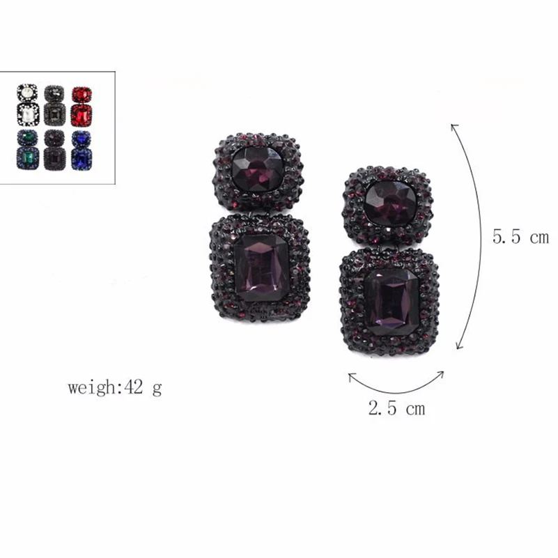 Винтаж прямоугольник синий зеленый красный черный фиолетовый Voilet прозрачное стекло проложить подвеска с бусинами из кристаллов очаровательные Подвесные серьги для женщин