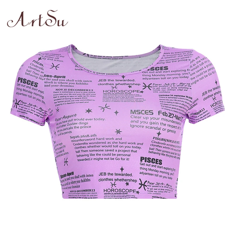 

ArtSu Printed Tshirt Short Sleeve Woman Shirts Casual Crop Top T shirt Sexy Summer Tops for Women 2019 Streetwear ASTS20833