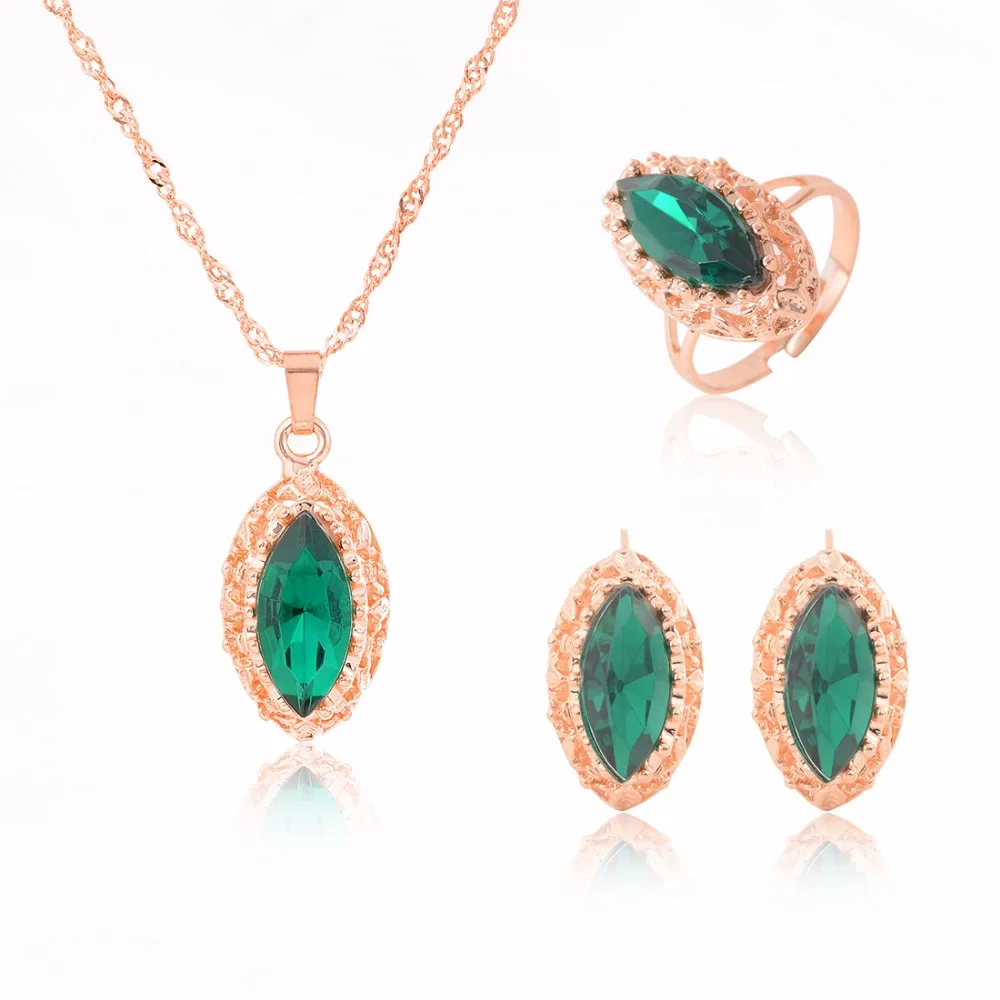 

Oval rhinestone jewelry set necklace earrings ring female pendant stainless steel chain wedding gift bridal jewelry sets