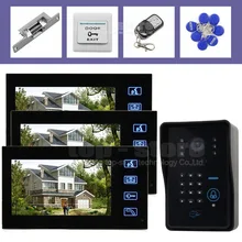 DIYSECUR Huelga Lock 7 Pulgadas Monitor Video de la Puerta Sistema de Intercomunicación Teléfono Contraseña RFID Resistente A La Intemperie Cámara 3 Monitor 1 Cámara