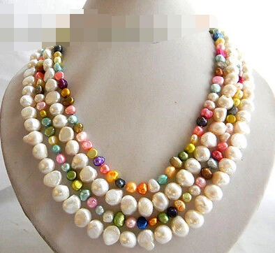 

0674 4Strands 18'' White Multicolor Baroque Freshwater Pearl Necklace