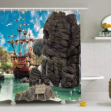 Тропический бассейн, раковина, пиратский остров, занавеска для душа, набор, древний корабль, занавеска для ванной комнаты, 3D