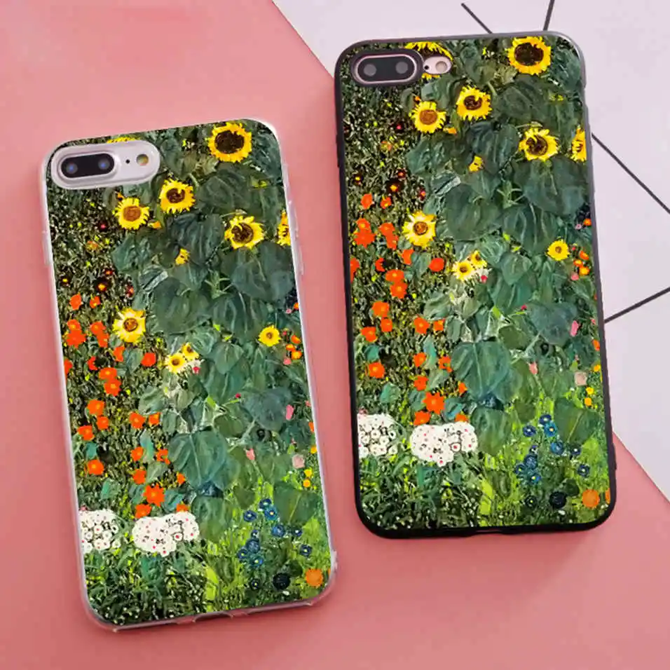 Coque Gustav Klimt Bauerngarten mit Sonnenblumen Fitted s Phone Case for iPhone X 5S XR XS Max SE 6 S 6s 7 8 Plus Cover | Мобильные