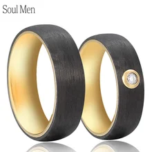 Золотые и черные кольца из углеродного волокна для влюбленных пар, обручальные кольца 6 мм для мальчиков и девочек, обещанные кольца с камнями из кубического циркония, Винтажные Ювелирные Изделия