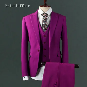 

Bridalaffair Suits Mens Terno Masculino Slim Fit Formal Wedding Suits Men Purple Suits Mens Groom Jacket Pants Vest 3 Pieces