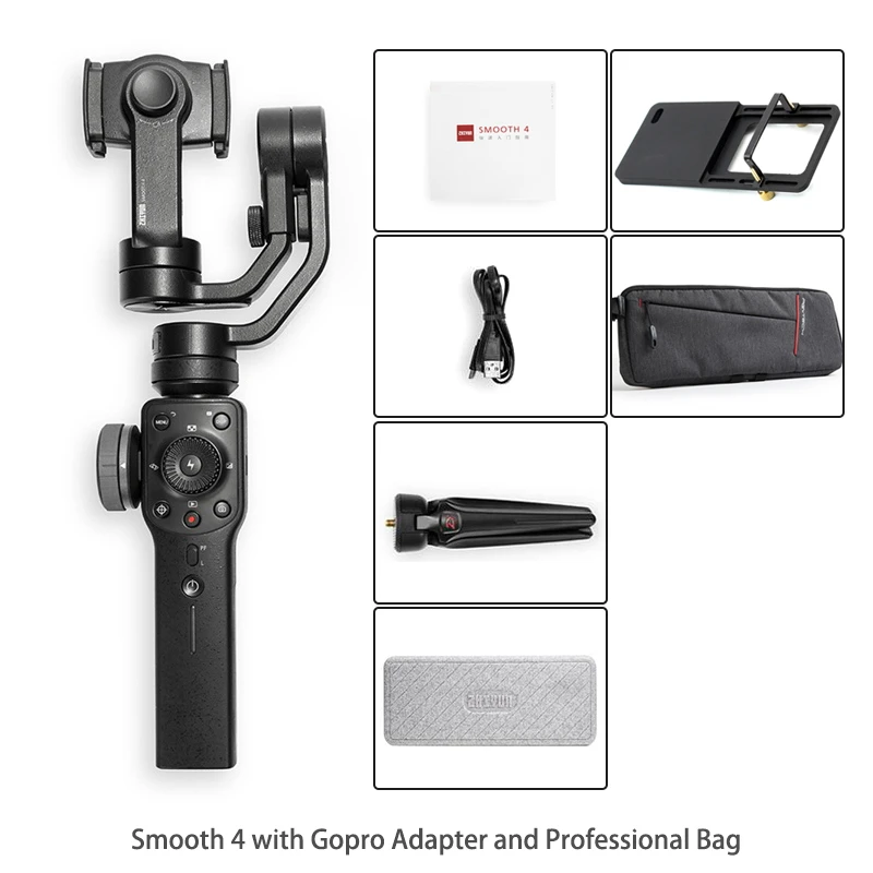 Zhiyun Smooth 4 карданный 3-осевой Ручной Стабилизатор Камера крепление для iPhone и samsung& huawei& Mi& Gopro экшн Камера Gimbal - Цвет: With Gopro Set