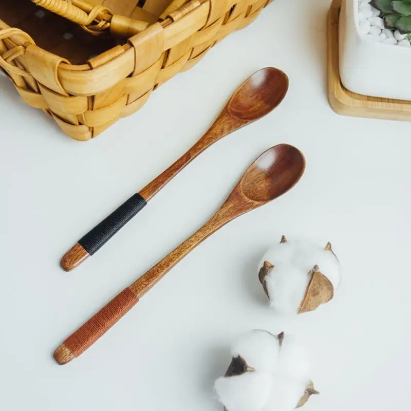 6PcsSet Long Handled Wooden Spoons Honey Coffee Tea Spoon Set Wood Cutlery Kitchen Tableware Spoon For Soup Dessert Ice Cream (7)