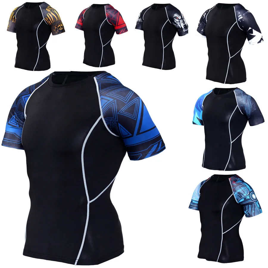Men Compression Shirts Skin Tight Thermal under Short Sleeve Jerseys
