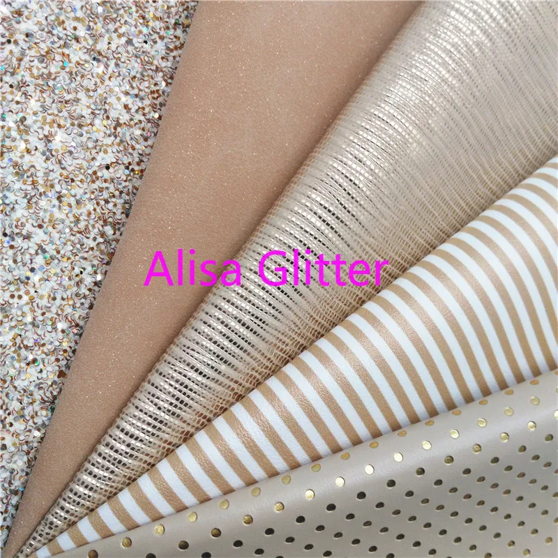 

1PCS A4 SIZE 21X29cm Alisa Glitter Chunky Glitter Leather, Suede Faux Leather Fabric, Stripes Printed Leather for Bow DIY D08F