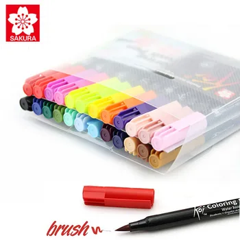 

Sakura Koi Coloring Brush Pen 12/24/48 Color Set Flexible Brush Marker Water Color Pen Water Based Ink Painting Supplies